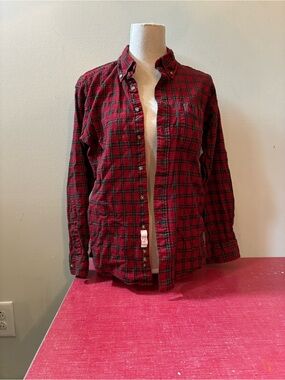 Pendleton Red Green Plaid Wool Flannel Button Up Shirt Collared TartanTop L